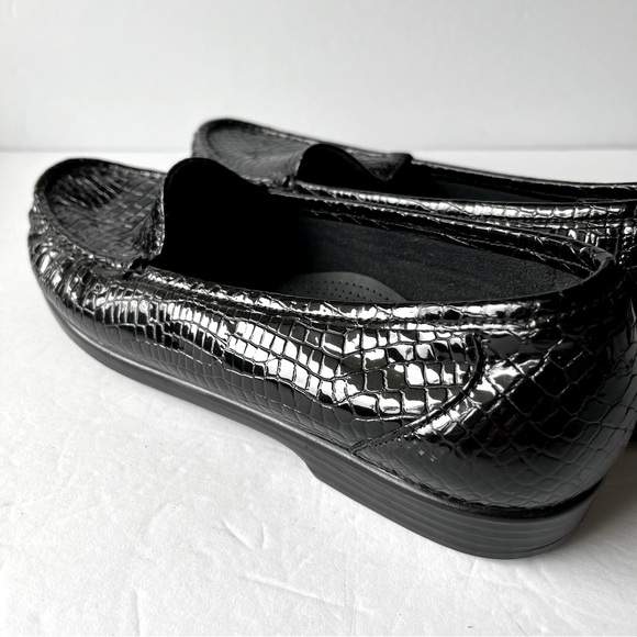 SAS Black Patent Leather Snake Print Embossed Loafers Size 12 N - Picture 5 of 10